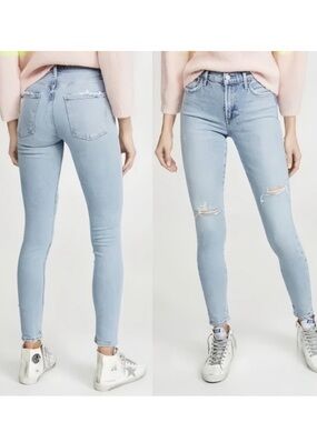 Agolde Sophie Mid Rise Ankle Light Blue Skinny Jeans with Knee Distress